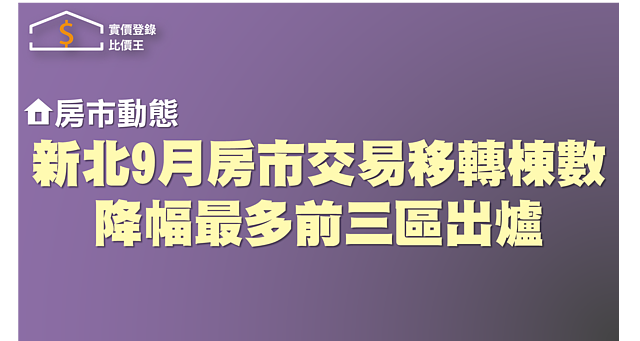 新北9月房市交易移轉棟數減7.8%　降幅最多前三區出爐